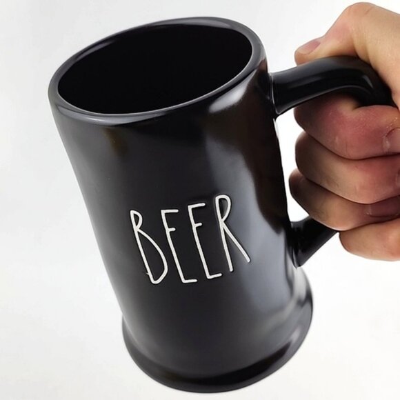 Rae Dunn Tall Black Beer Stein Mug White Large Letters Engraved BEER - Picture 6 of 9